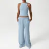Conjunto Esportivo Casual Duas Peças Transfronteiriço, Calça Larga Solta Levanta Bumbum, Roupa de Yoga, Conjunto Fitness Colete de Gola Redonda Slim Feminino
