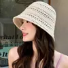 Sombrero de Pescador para Mujer, Sombrero de Cubo de Punto Calado Colorido de Verano, Sombrero de Sol Versátil a la Moda, Sombrero de Paja para Viajes al Aire Libre