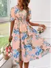 Transfronterizo Nuevo Comercio Exterior Talla Grande Vestido Floral Planta Flor Mujer Adelgazante Vacaciones Vestido Largo Venta al por Mayor Stock Listo