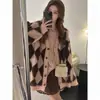 Cardigan Outerwear de Tricô Aconchegante Estilo Coreano com Ponto de Diamante para Mulheres Outono Inverno Solto Preguiçoso Tricô de Alta Qualidade