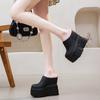 Meias-pantufas Femininas com Dedos Abertos e Costas Abertas, Solado Grosso, Novo Estilo Verão 2026, Salto Ultra-Alto com Aumento de Altura Escondido, Cor Sólida, Simples e na Moda