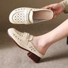 Novas Chinelos de Verão Lazy Baotou Sapatos Femininos Sola de Couro de Boi Sapatos para Mãe Respiráveis Vazados Sandálias e Chinelos para Meia-idade e Idosos para Uso Externo