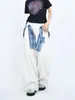 Falda a Cuadros Desmontable Azul Marino Estructurada Pantalones Deportivos Hip-Hop Pantalones de Jazz de Pierna Ancha Caídos para Otoño e Invierno Hombres y Mujeres