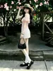 Top de hombros descubiertos con diseño floral personalizado para mujer, conjunto de verano estilo coreano, camiseta de manga corta, conjunto de minifalda de lunares