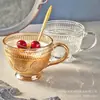 Taza de avena repujada vintage taza de jugo taza de desayuno girasol gran capacidad sin plomo taza de leche agua vidrio con asa