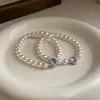 Pulseira de Pérolas Swarovski Água-Marinha para Mulheres, Pulseira de Pérolas de Água Doce de Luxo Leve Nicho Celebridade da Internet, Joia de Mão Elástica Ajustável