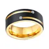 2024 Europa y Estados Unidos nuevo anillo de tungsteno para hombre, sensación de alta gama, ranurado de alta gama, negro Lasha con incrustaciones de circonita, venta al por mayor