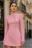 Vestido de mujer de moda y elegante estilo europeo y americano, corte ajustado, cuello alto, de un solo pecho, manga larga, vestido negro línea A, ropa de mujer de comercio exterior