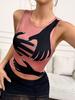 Tendência da Moda de Verão Europeia e Americana Transfronteiriça Feminina Sem Mangas Estampada de Palmeira Gola Redonda Ajuste Justo Colete