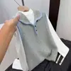 Colete feminino sem mangas de tricô de lã pura estilo Chanel, novo colete em blocos de cor para outono e inverno com gola polo em camadas