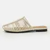 Turbante tejido, pantuflas de media caña para mujer, verano, nuevos zapatos individuales, slip-on de moda, sandalias planas versátiles 7006-7