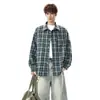 2026 Otoño Nuevo Estilo Estilo Hong Kong Tendencia Cuadros Bloques de Color Camisa de Manga Larga para Hombre Sensación de Alta Gama Para Vestir en Capas Chaqueta a Cuadros para Hombre