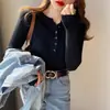 Tricô Gola Redonda Feminino Outono e Inverno Novo Estilo Outono e Inverno Estilo Camisa de Camada Interna Design de Tricô de Nicho Cor Damasco