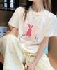 Camiseta de Algodón de Manga Corta para Mujer en Verano Estilo Coreano Holgada Cuello Redondo Estampado a la Moda Versátil Estilo Ins Top Ropa de Mujer de Moda Exportación