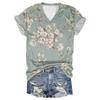 2024 cross-border Amazon nova moda 3D impressão digital moda feminina V-neck T-shirt atacado