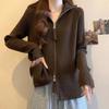 Suéter cárdigan tejido 2026 con solapa, primavera y otoño, ajuste slim, holgado, nuevo estilo, chaqueta de punto con cremallera para mujer