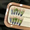 Parche de Manicura para Uñas Hecho a Mano con Piedra Verde Ojo de Gato Usable Parche de Manicura Largo Fino para Perro Manicura Removible