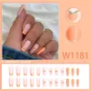 Uñas Postizas Trendy Originales de Color Naranja con Brillo Sencillo y Pequeño Diseño Floral Francés, Desmontables, Efecto Iluminador, Uñas Postizas de Arte para Uñas Elegantes