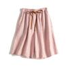 Shorts Casuales de Lino Francés Frescos y Cómodos Elásticos de Cintura Alta con Bloques de Color Estilo Japonés para Mujer