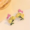 Aretes de Tuerca de Mariposa y Flor de Esmalte Goteado Estilo Hada Francés para Mujer, Lujo Ligero, Alta Gama, Aretes de Tulipán Dulces y Versátiles