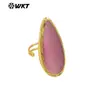 Wt-R571 Lindo e Exquisito Pedra Natural Olho de Gato Pedra Gota d'Água Banhado a Ouro 18K Grande Anel Aberto Feminino
