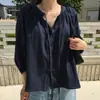 Roupas femininas de alta qualidade de Dongdaemun, Coreia, novo estilo para o início do outono, camisa casual de manga comprida com design solto para mulheres