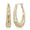 Pendientes de Dos Anillos con Forma de Flor Calada Populares Transfronterizos en Forma de U con Estilo Exagerado, Joyería de Estilo Retro Europeo y Americano, Venta Directa de Fábrica