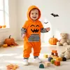 Ropa de Otoño para Recién Nacidos Romper de Halloween Body con Capucha y Mangas Largas Estampado de Calabaza de Dibujos Animados Ropa Larga para Gatear al Aire Libre para Niños Pequeños