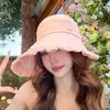 Chapéu de Pescador com Renda Vazada para Mulheres, Estilo Coreano de Verão, Chapéu Versátil Doce para Proteção Solar, Chapéu de Sol Respirável para Viagens ao Ar Livre