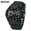 Reloj Luminoso de Moda Juvenil Sanda Resistente al Agua Cuatro Ventanas Multifunción Repetición de Alarma Reloj Electrónico Tres Zonas Horarias Reloj para Hombre