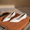 233-3 zapatos de trabajo de tacón bajo puntiagudos de cuero suave para mujer 2023 Blanco simple diario negro combinable zapatos de mujer