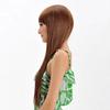 Cabello largo lacio flequillo recto castaño claro seda de alta temperatura peluca de fibra química linda dulce transpirable