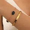 Pulsera de Acero Inoxidable con Galvanoplastia al Vacío de Oro de 18 Quilates, Múltiples Estilos de Juegos de Joyería Apilables de Acero de Titanio con Diamantes y Piedras para Mujer