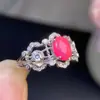 Anel de Opala Rosa Natural, Pele de Porcelana, Textura Fina e Quente da Opala Rosa, Pedra Principal 6x8mm