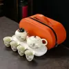 Juego de Té de Viaje Ruyao Bolsa Ovalada para Guardar Portátil para Exteriores Simple Tetera Beige Regalo para Eventos de Negocios
