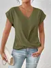 2026 Bestseller Transfronterizo de Amazon Camiseta Lisa de Cuello en V Elegante Top de Manga Corta Ropa para Mujer Primavera/Verano Amazon Transfronterizo
