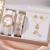 Relógio com mostrador cravejado de diamantes, conjunto de pulseira de relógio de quartzo de luxo leve para mulheres, relógio com pulseira de couro PU