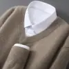 Nuevo Suéter de Lana Otoño/Invierno para Hombre 100% Lana Pura Suéter Pulóver de Pico Holgado Tallas Grandes Tejido Base Suéter de Cachemira