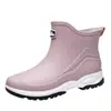 Botas de Chuva Femininas Transfronteiriças com Forro de Lã, Botas de Chuva Curtas Quentes, Botas de Água Impermeáveis e Resistentes ao Desgaste com Salto Médio e Solado Grosso da Moda, Sapatos para Cozinha Antiderrapantes