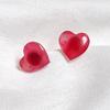 Producto seco fresco y encantador corazón rojo plata esterlina S925 arete simple viento estudiantes dulce con forma de corazón aretes japoneses y coreanos para mujer
