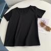 Blusa de Verão Fina de Algodão Puro Simples com Gola Ovo de Ganso Off-Shoulder, Estampa de Floco de Neve, Manga Curta, Caimento Solto, Ombro Normal, Slim, Versátil