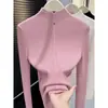 Camisa base de tricô Andi de veludo com gola semimédia, suéter quente de manga comprida para outono e inverno, adequado para usar como camada externa