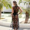 2025 Nuevo Transfronterizo Europeo y Americano Talla Grande Tirantes Falda de Vacaciones Cárdigan Malla Jacquard Bikini Exterior Blusa de Playa