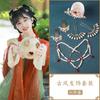 Headdress Hanfu joia de traje antigo grampo de cabelo pente colar traje antigo corte estilo antigo conjunto completo grampo de cabelo com borla combinação de fada
