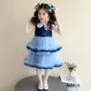 Vestido de Verão Judy Coelho Policial Princesa para Meninas Sem Mangas Malha com Lantejoulas Vestido Bolo Azul Fofo Infantil