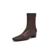 Botines Delgados de Piel de Cabra de Primera Capa para Mujer Botines Cortos Otoño Nuevo Punta Cuadrada Tacón Grueso Medio Cremallera Trasera Botines Cortos de Piel Genuina Envejecida