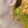 Pendientes Geométricos de Diamante Largos con Borlas Simples Personalidad Completo Diamante Nuevos Pendientes Atmosféricos de Gama Alta para Mujer