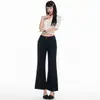 Pantalones acampanados cropped de mezclilla blanca para mujer, corte holgado, con opciones de color negro y albaricoque, con estampado de conejo de primavera, teñidos y con etiquetas