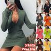 Tendencia Otoño Mujer 2020 Vestido Nuevo Transfronterizo de Manga Larga Versátil Escote Cremallera Sexy Ajustado Falda de Cadera