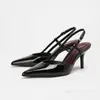 Tacones Altos de Aguja con Punta de Charol, Modernos y Elegantes, Sandalias de Tacón Alto Cerradas, Tacones Altos de Lujo Ligero para Mujer, Transfronterizo
